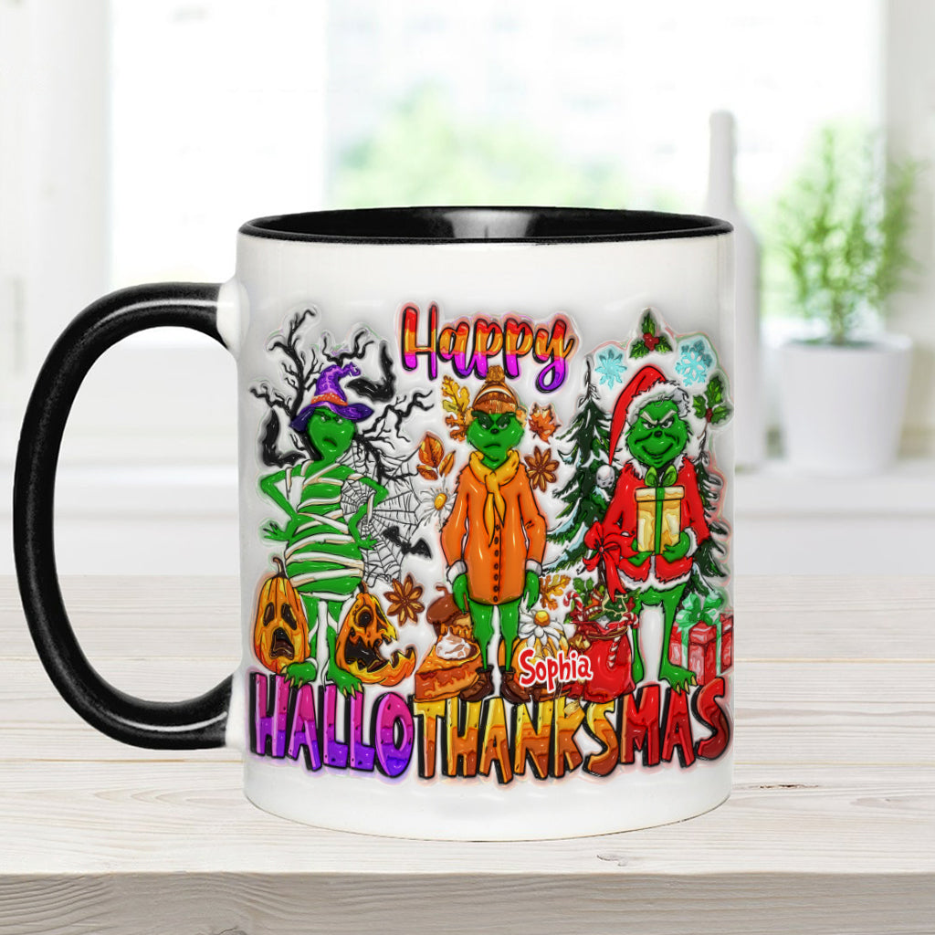 Happy Hallothanksmas - Personalized Stole Christmas Accent Mug