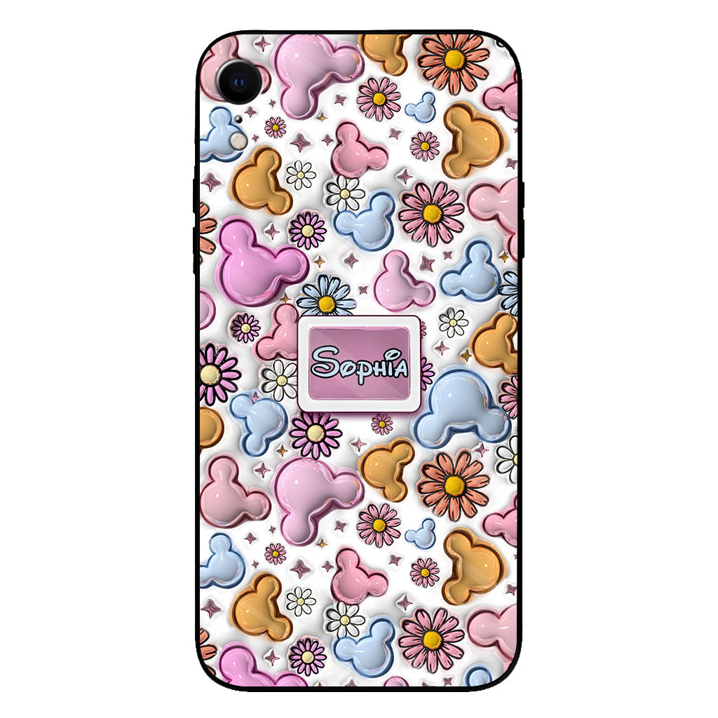 Cute Mouse Ears Floral Style - Personalized Mouse Clear Phone Case