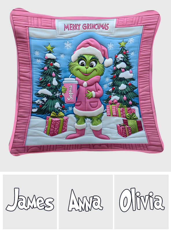 Grinchy Green Lady - Personalized Stole Christmas Throw Pillow