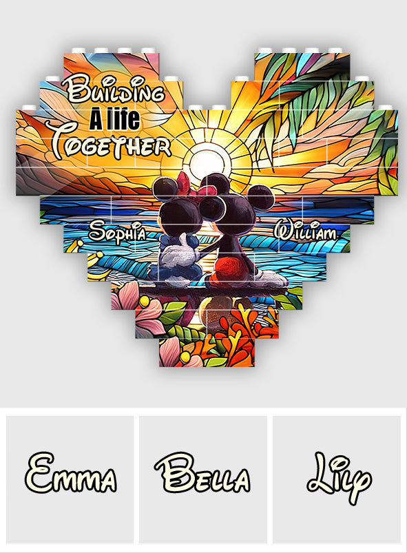 Sunset Colorful Couple - Personalized Mouse Heart Building Brick Blocks Printed On Both Sides