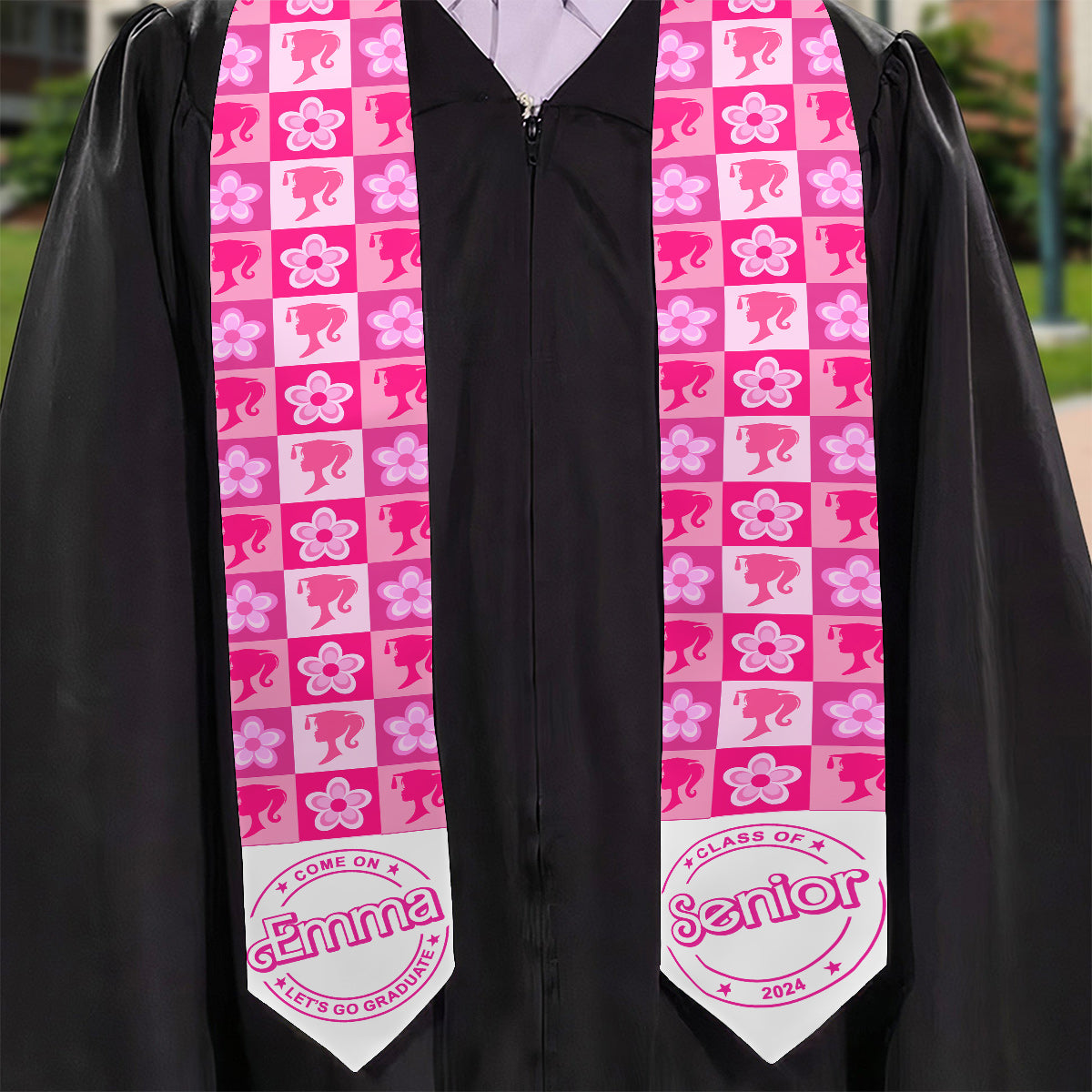 Come One Senior Let's Go Graduate Pink Doll Themed - Personalized Graduation Graduation Stole