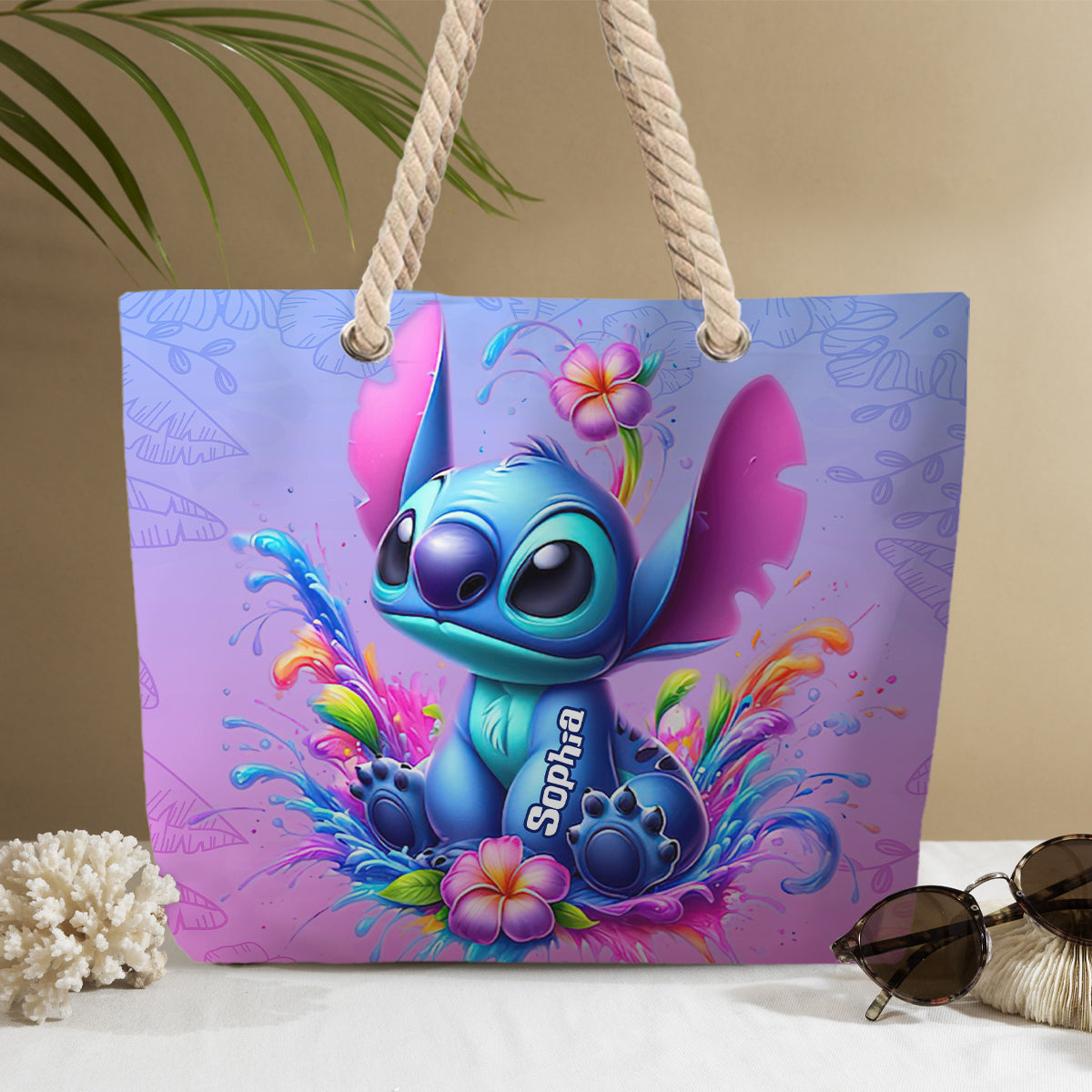 Pink And Blue Ohana - Personalized Ohana Beach Bag