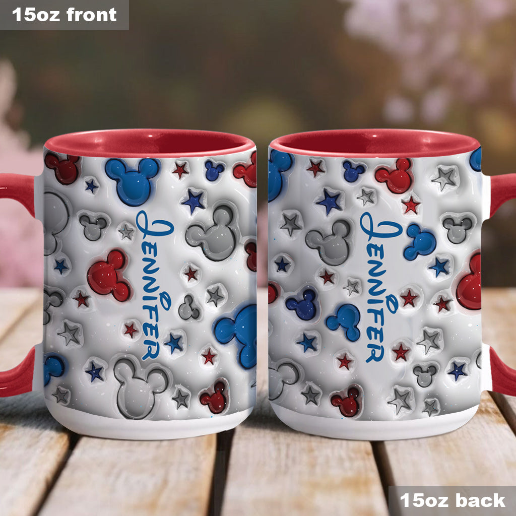Magical Mouse Ears Blue White Red Star - Personalized Mouse Accent Mug