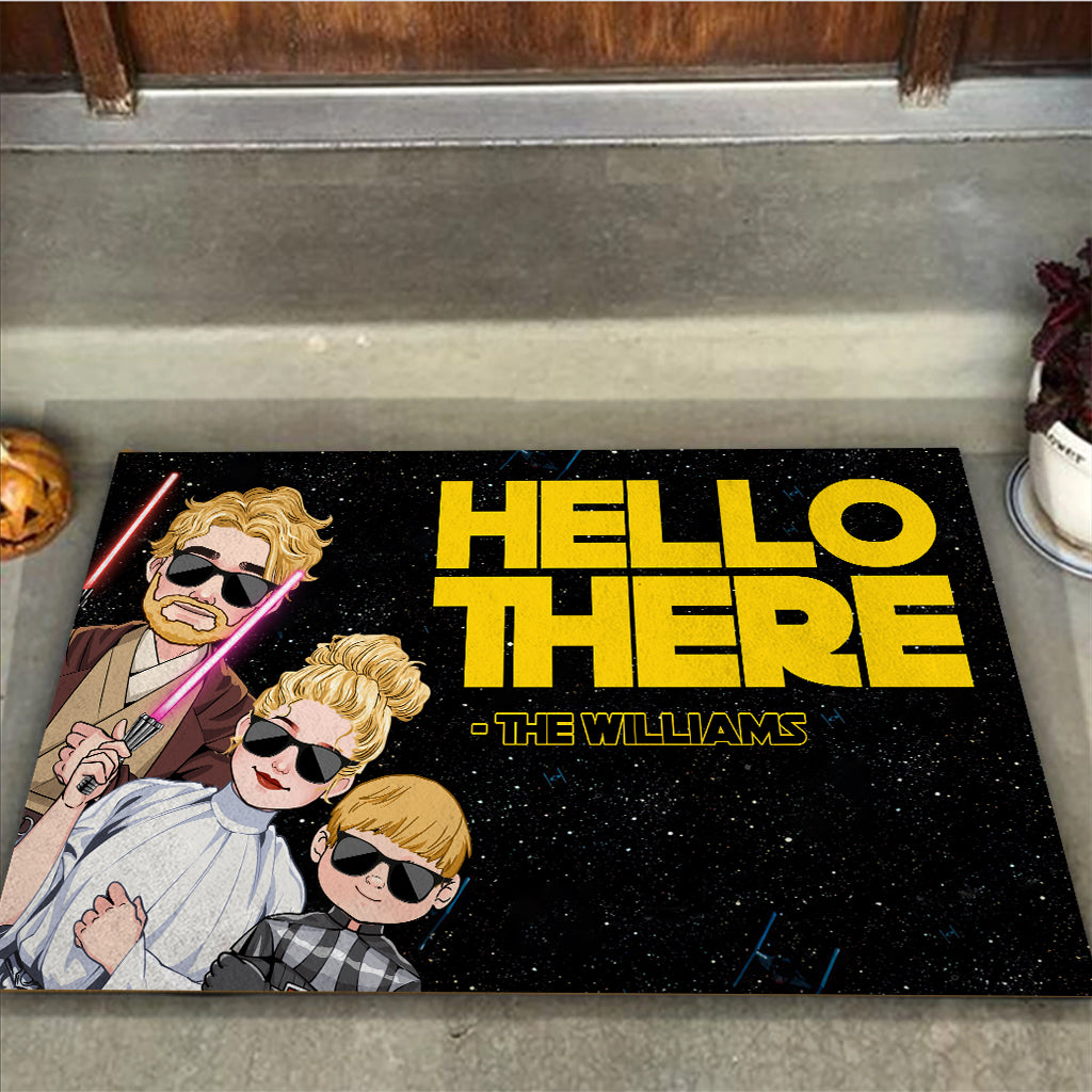 Hello There Family Peeking - Personalized The Force Doormat