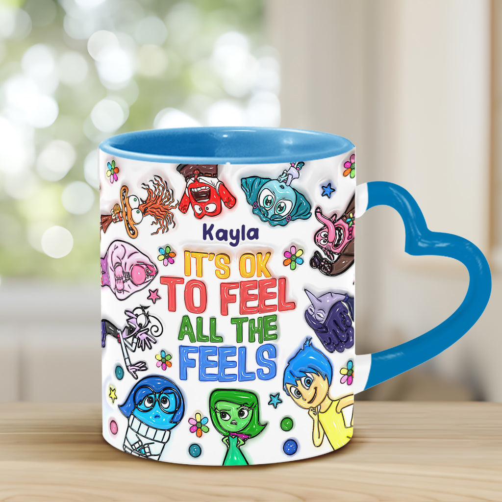 It's Ok To Feel All The Feels - Personalized Heart Handle Mug