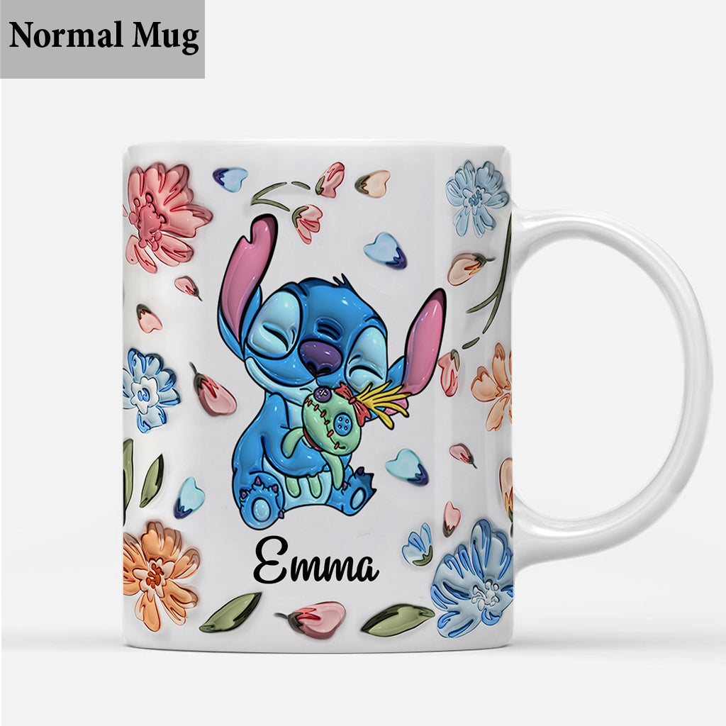 Ohana Blue Summer Vibe Floral Inflated - Personalized Ohana Mug