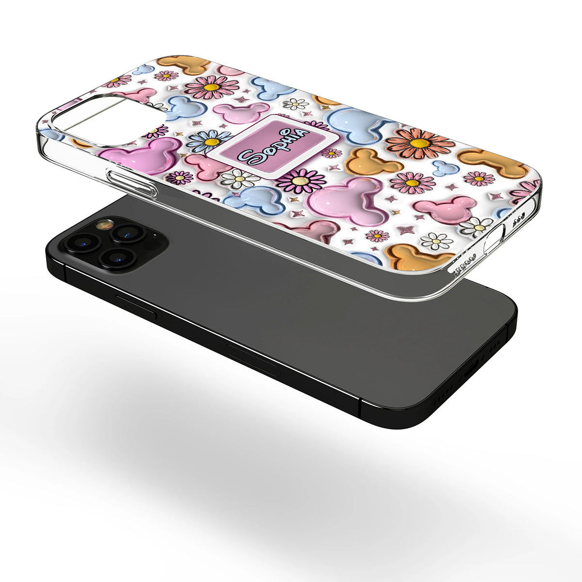 Cute Mouse Ears Floral Style - Personalized Mouse Clear Phone Case