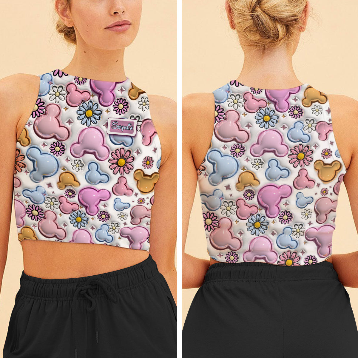 Beautiful Mouse Ears Floral Style - Personalized Mouse Crop Tank Top