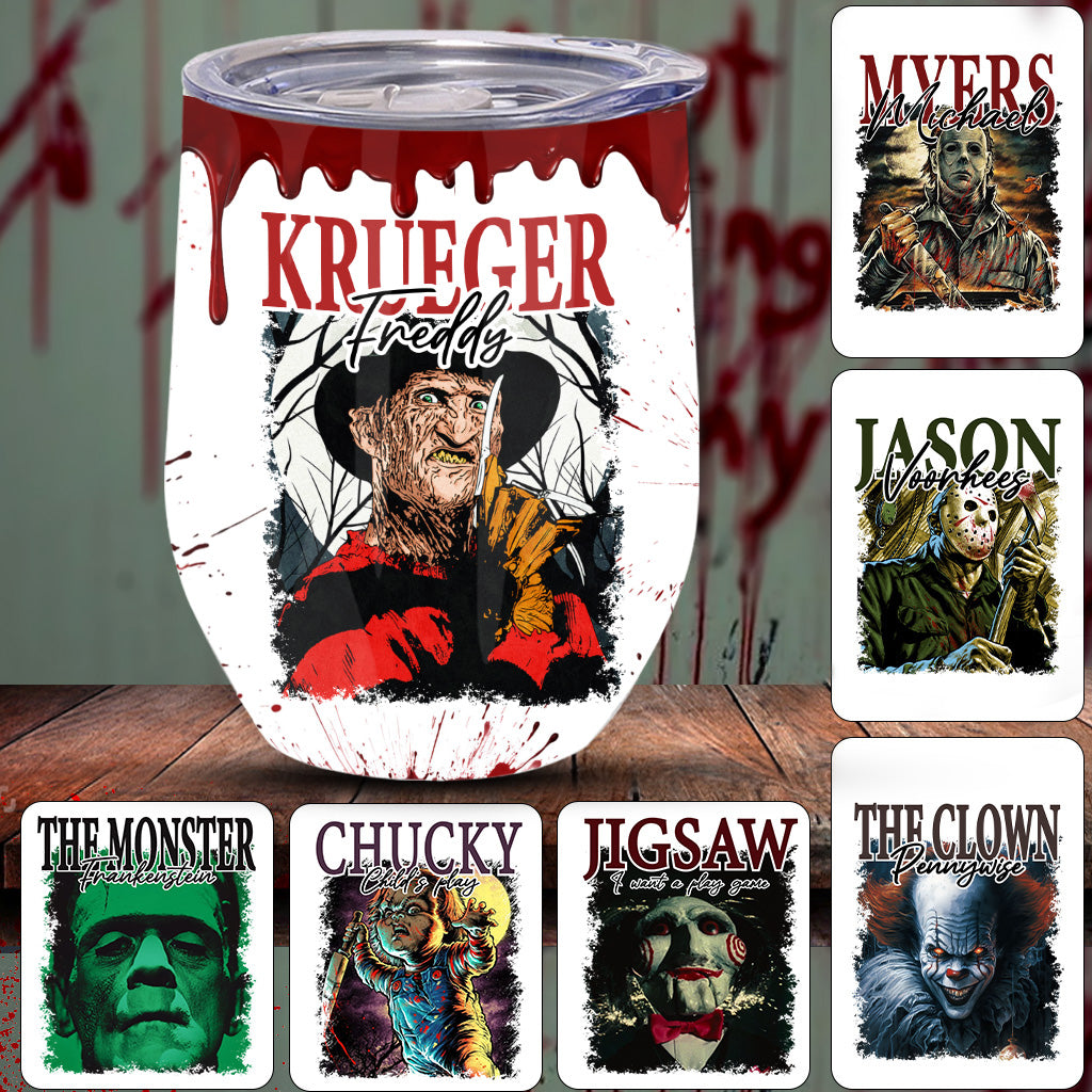 Halloween Horror Characters - Personalized Wine Tumbler