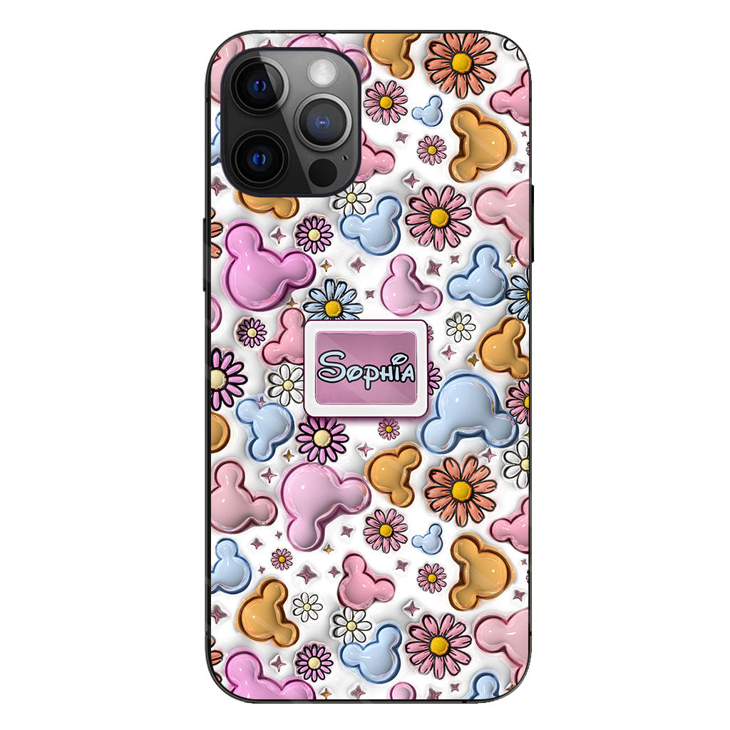 Cute Mouse Ears Floral Style - Personalized Mouse Clear Phone Case