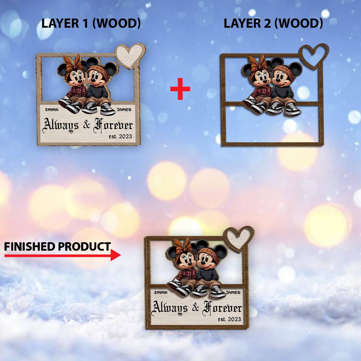 Always And Forever Chicano Mouse Ears - Personalized Mouse 2 Layered Wood Sign / Wood Plaque
