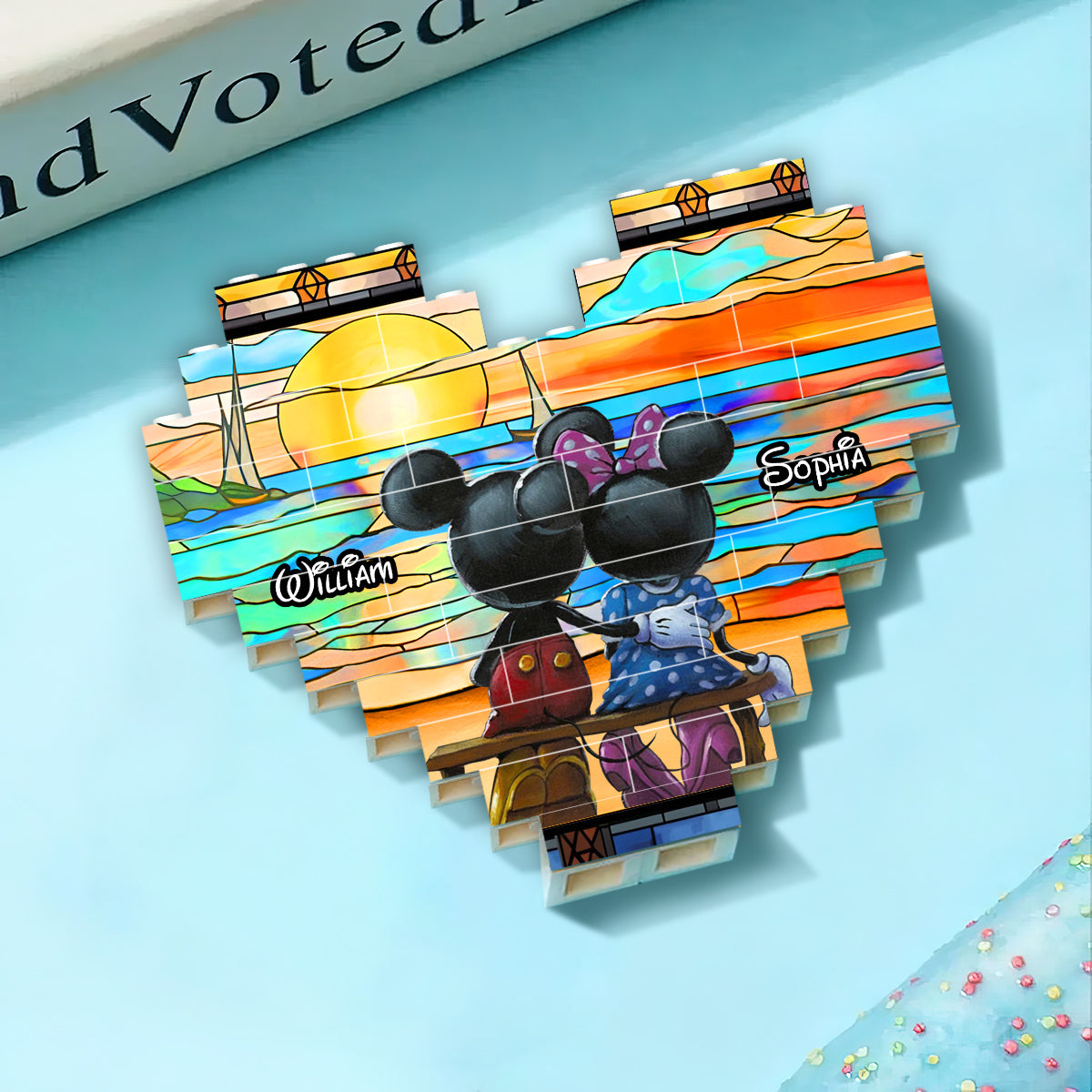 Beautiful Sunset - Personalized Mouse Heart Building Brick Blocks Printed On Both Sides