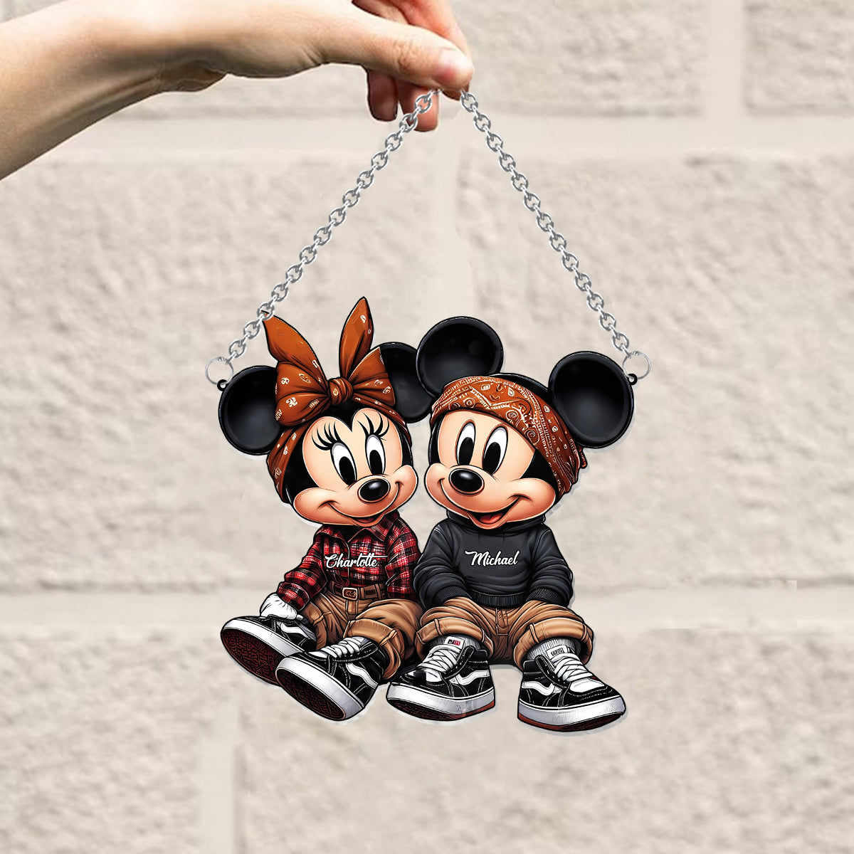 Chicano Mouse Couple - Personalized Mouse Window Hanging Suncatcher Ornament