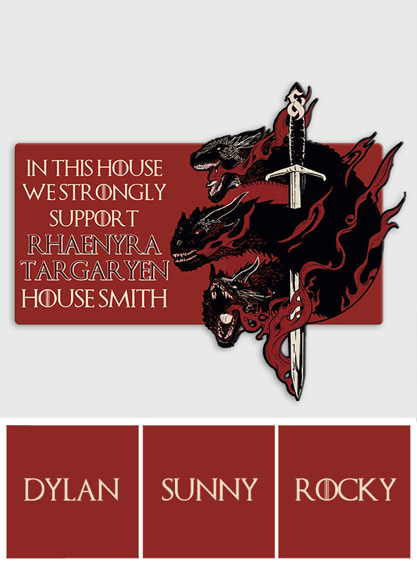 This House Support Team Black - Personalized Thrones Game Shaped Doormat