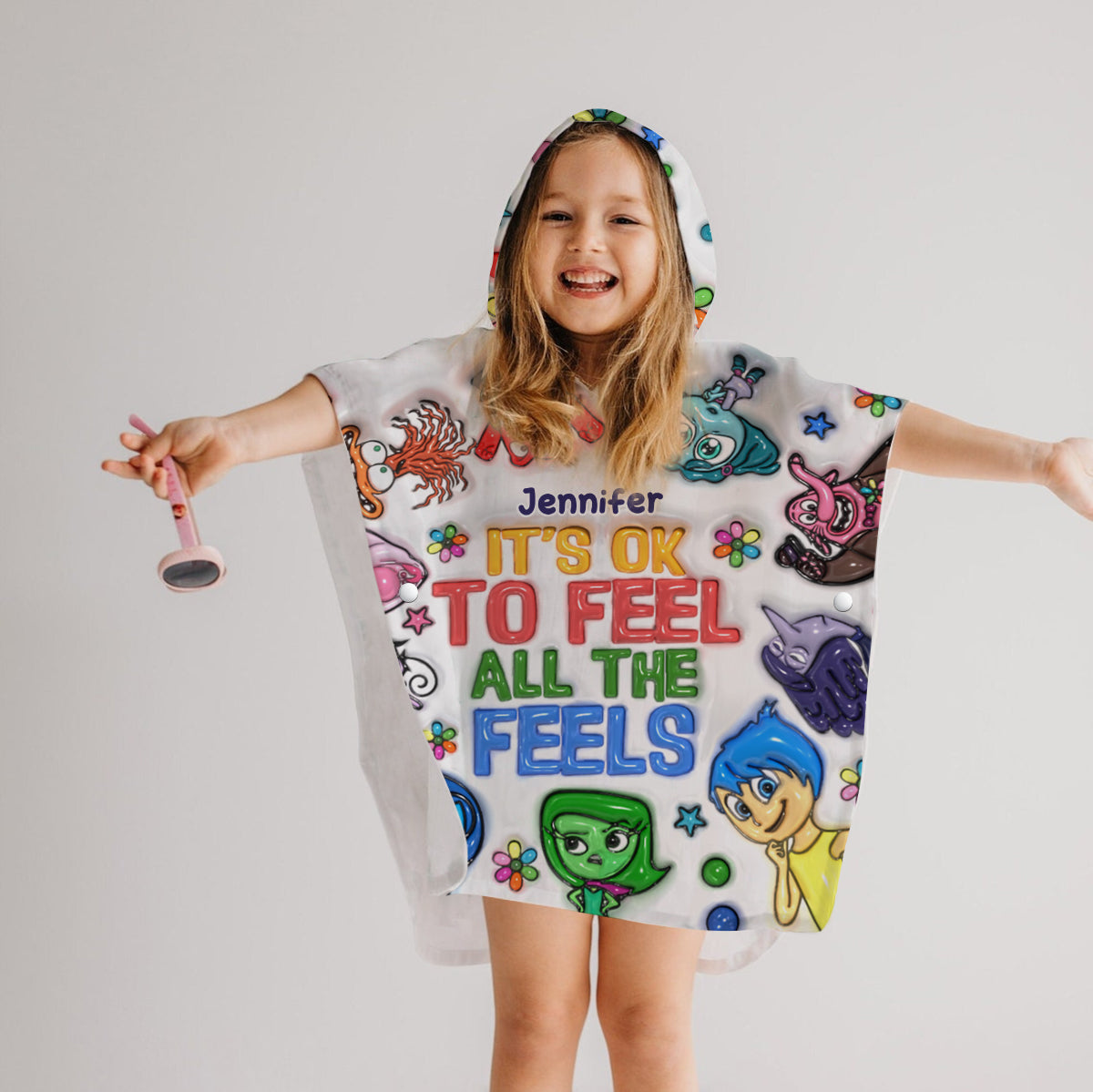 It's OK To Feel - Personalized Kid Hooded Towel Poncho