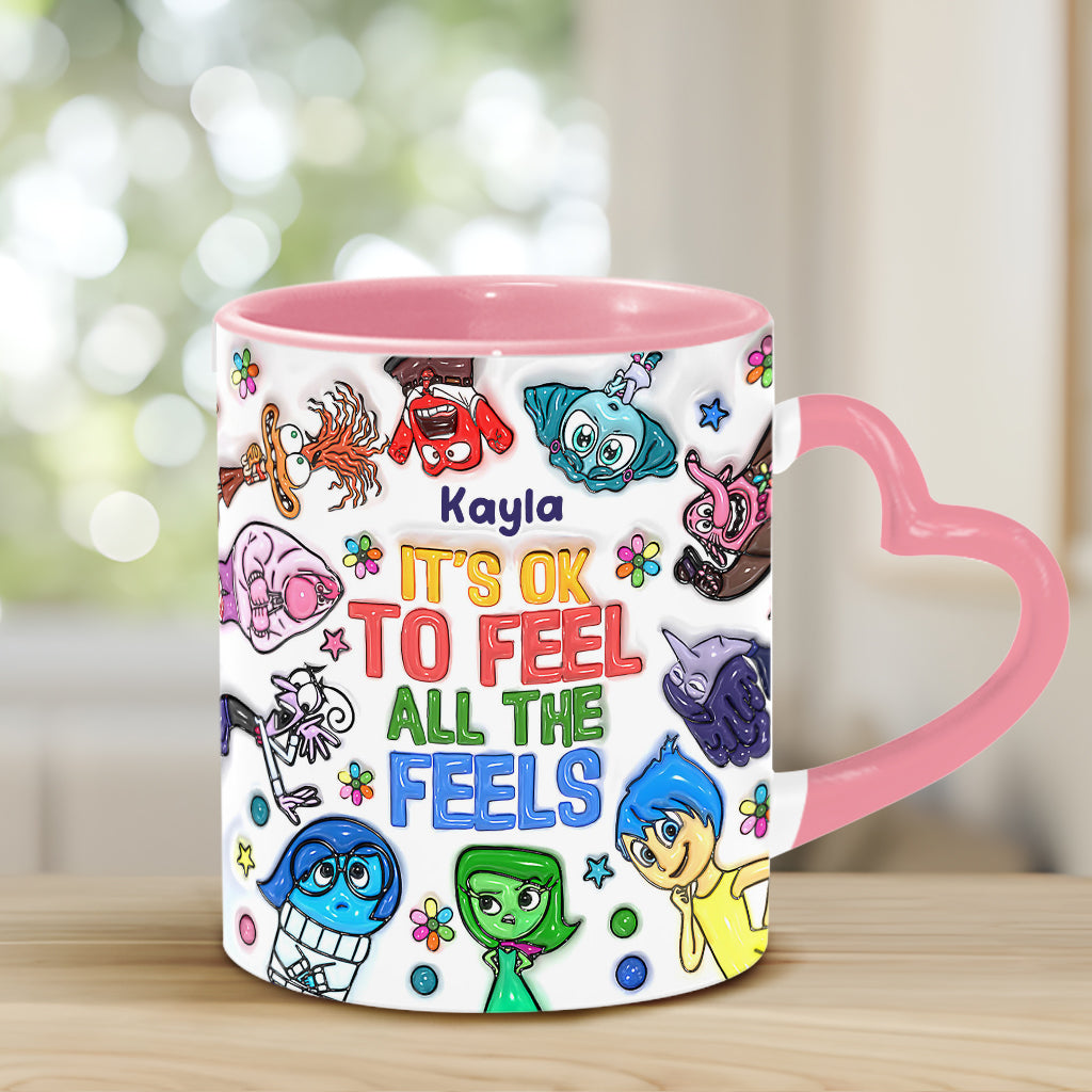 It's Ok To Feel All The Feels - Personalized Heart Handle Mug