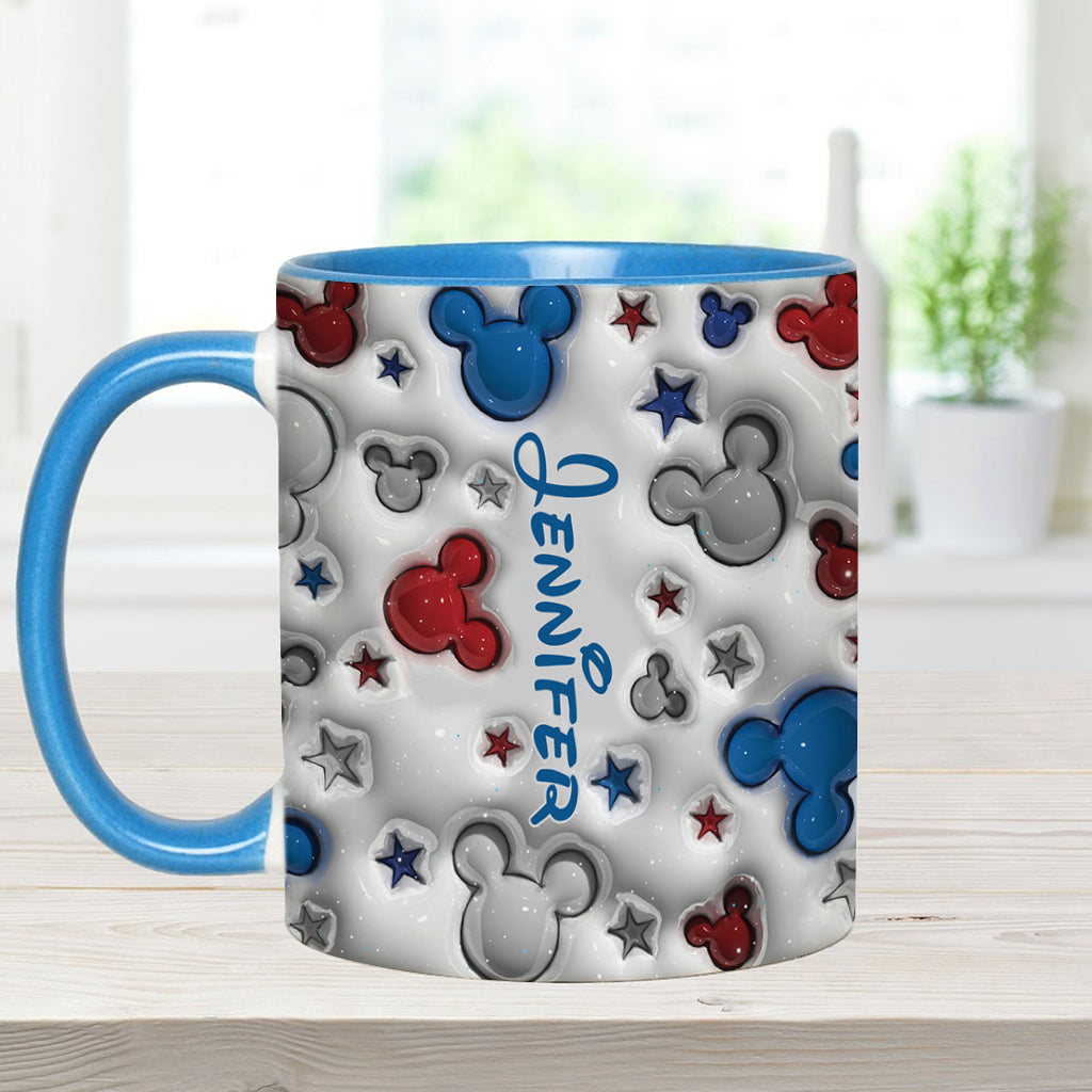 Magical Mouse Ears Blue White Red Star - Personalized Mouse Accent Mug