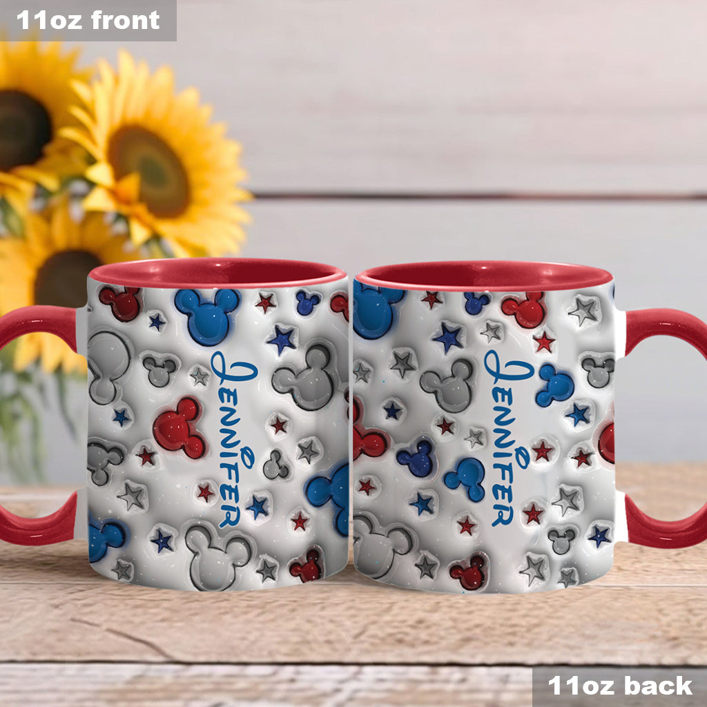 Magical Mouse Ears Blue White Red Star - Personalized Mouse Accent Mug