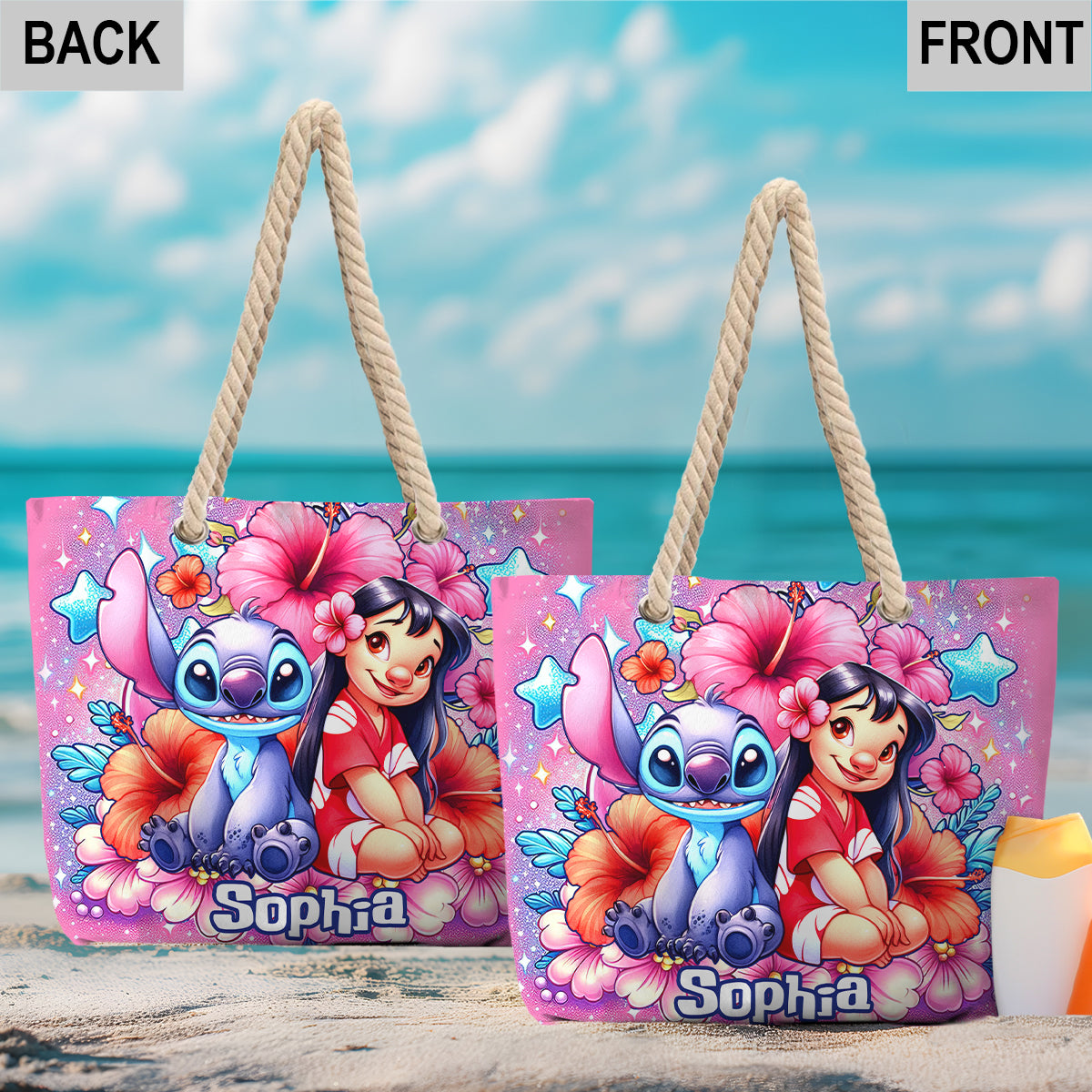 Ohana Cute Bubble Flowers - Personalized Ohana Beach Bag