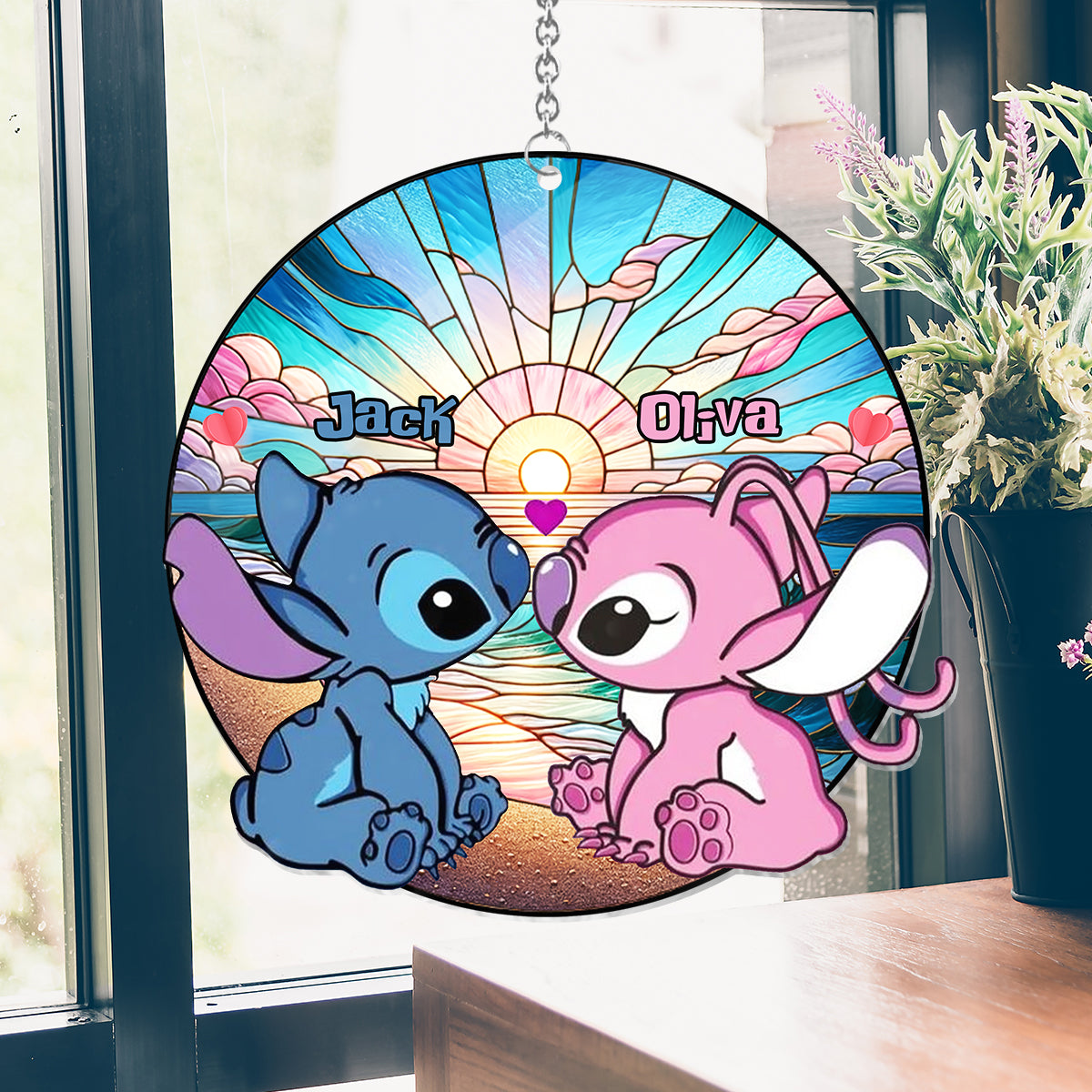 Sunrise On The Beach Build The Life We Love - Personalized Ohana Window Hanging Suncatcher Ornament
