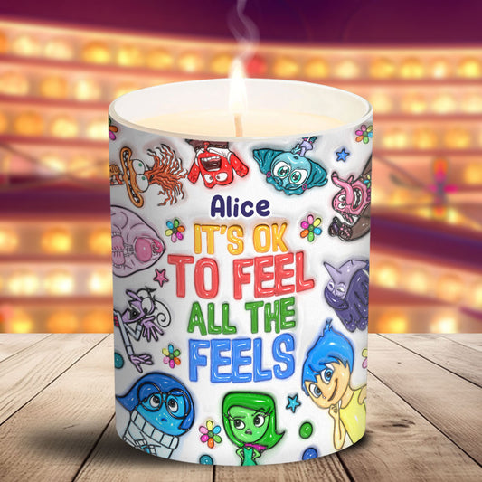 It's Ok To Feel All The Feels - Personalized Candle With Wooden Lid