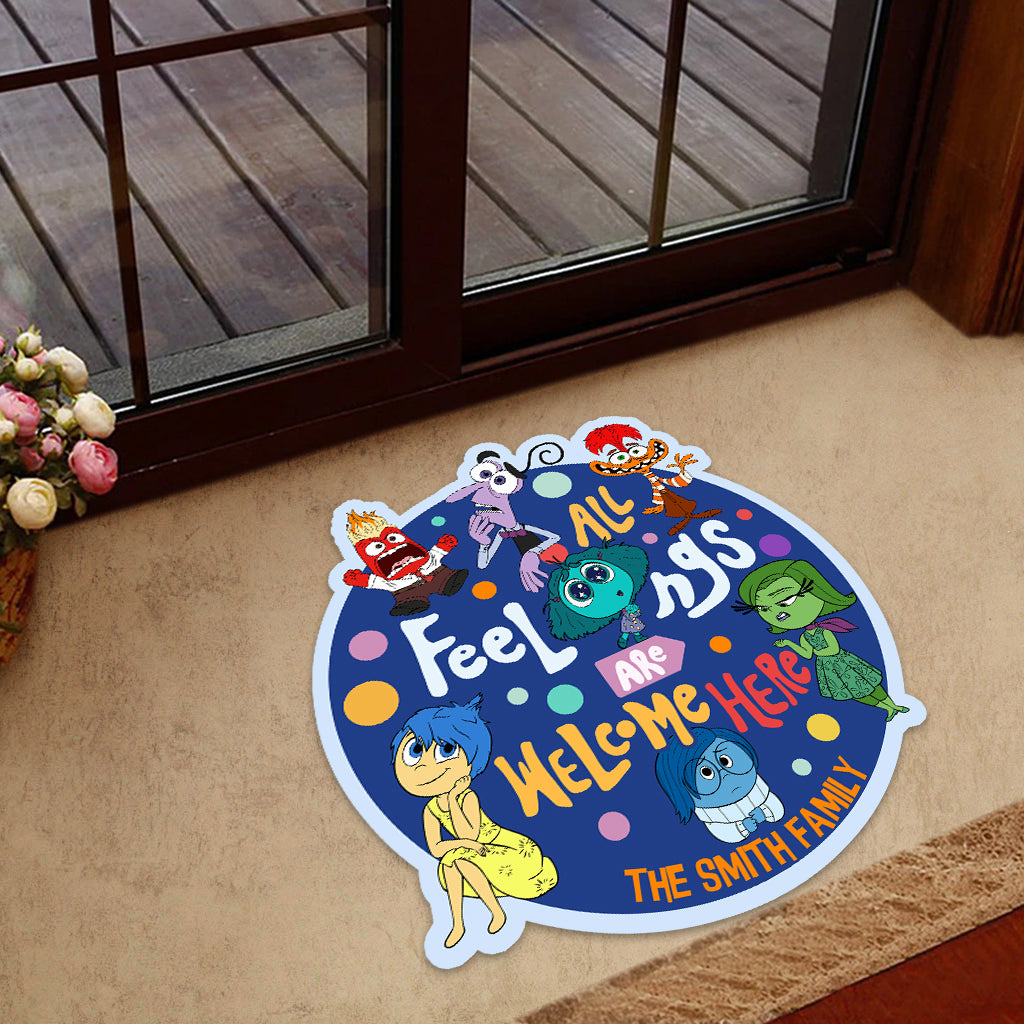 All Feelings Are Welcome Here - Personalized Shaped Doormat