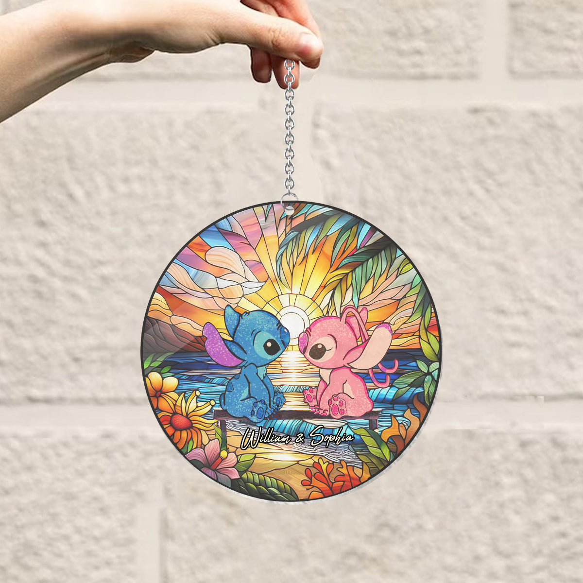 Romantic Sunset - Personalized Ohana Window Hanging Suncatcher Ornament