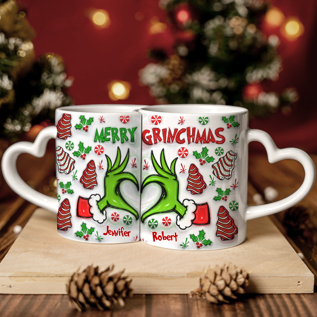 Merry Christmas - Personalized Couple Matching Heart Handle Mug