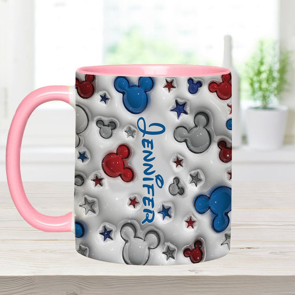Magical Mouse Ears Blue White Red Star - Personalized Mouse Accent Mug