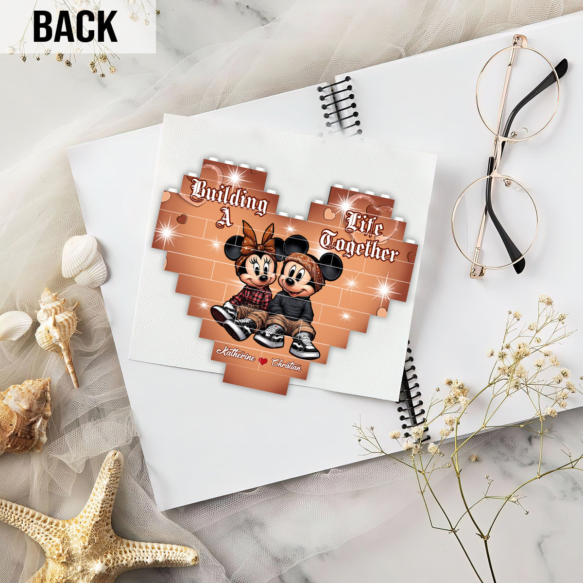 Buiding A Life Together - Personalized Mouse Heart Building Brick Blocks Printed On Both Sides