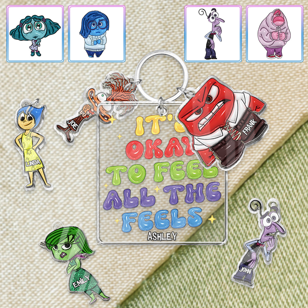 It's Okay To Feel All The Feels - Personalized Keychain with Charms