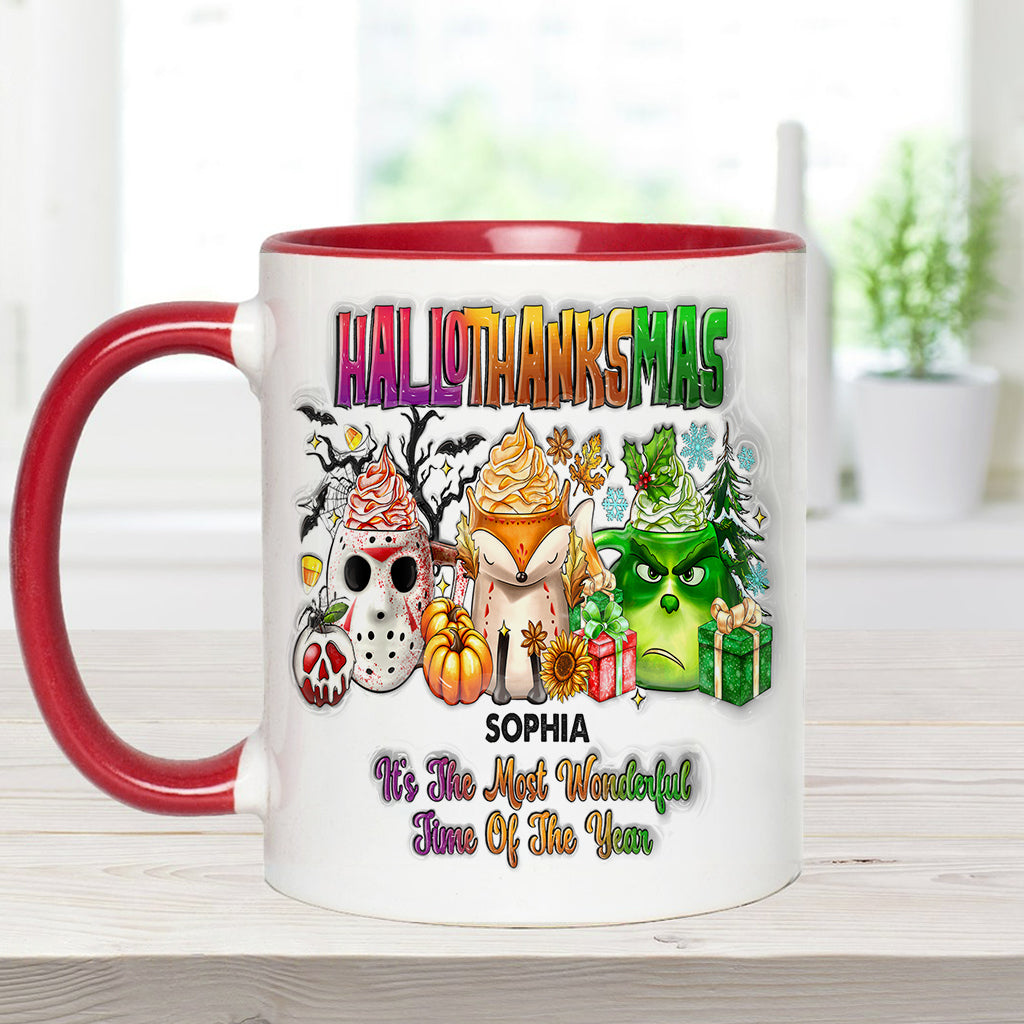 Happy Hallothanksmas - Personalized Stole Christmas Accent Mug