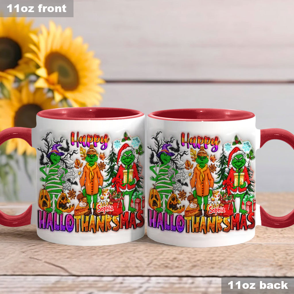 Happy Hallothanksmas - Personalized Stole Christmas Accent Mug