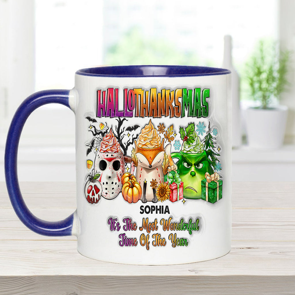 Happy Hallothanksmas - Personalized Stole Christmas Accent Mug