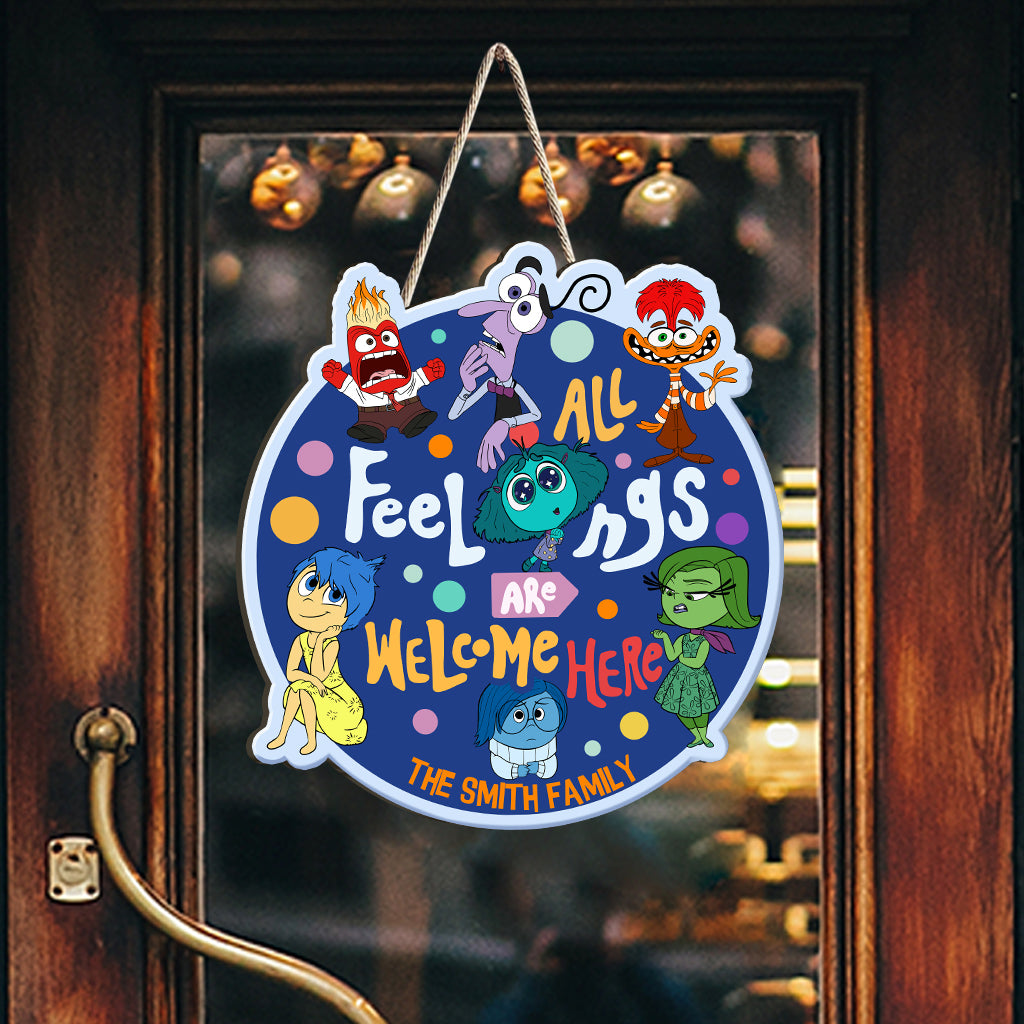 All Feelings Are Welcome Here - Personalized Custom Shaped Wood Sign