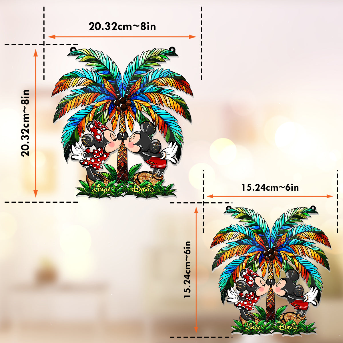 Romantic Couple Under The Palm Tree - Personalized Mouse Window Hanging Suncatcher Ornament