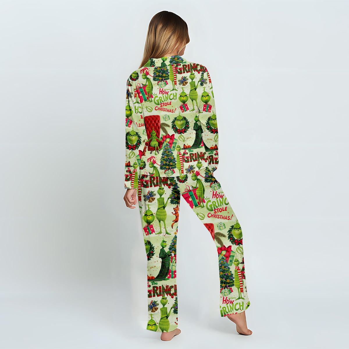 Green Christmas - Personalized Stole Christmas Button Down Pajamas