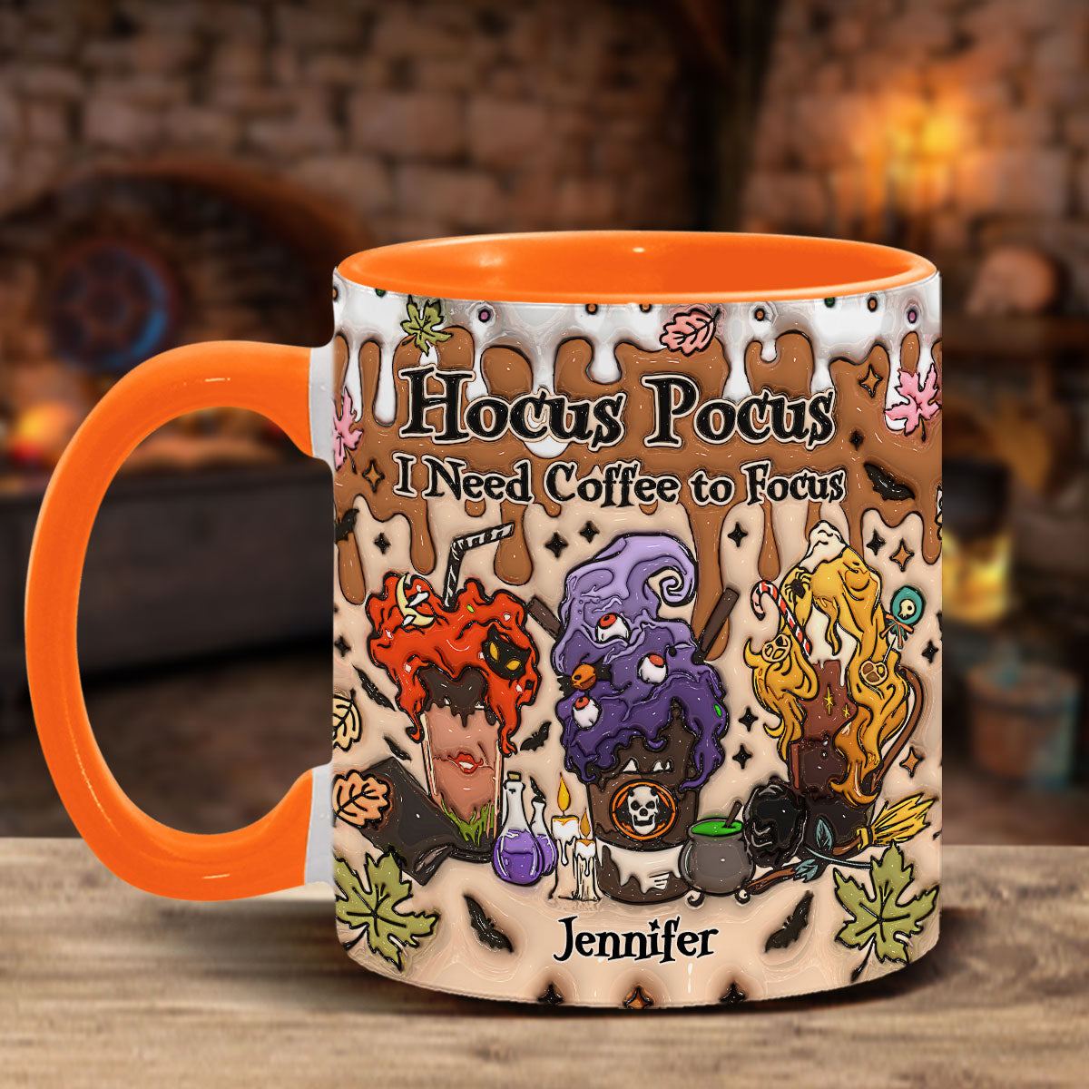 Autumn Leaves Pumpkin Spice Latte - Personalized Three Witches Accent Mug