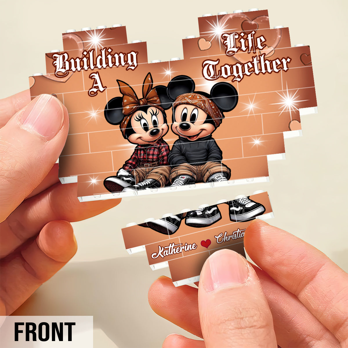 Buiding A Life Together - Personalized Mouse Heart Building Brick Blocks Printed On Both Sides