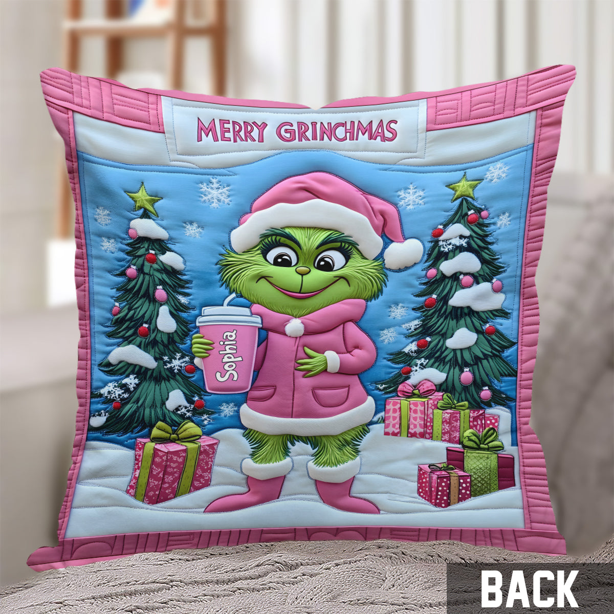 Grinchy Green Lady - Personalized Stole Christmas Throw Pillow