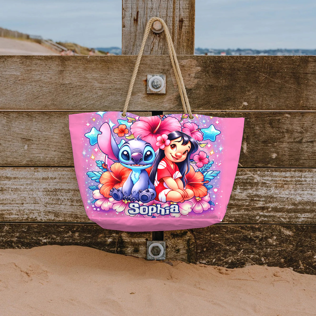 Ohana Cute Bubble Flowers - Personalized Ohana Beach Bag