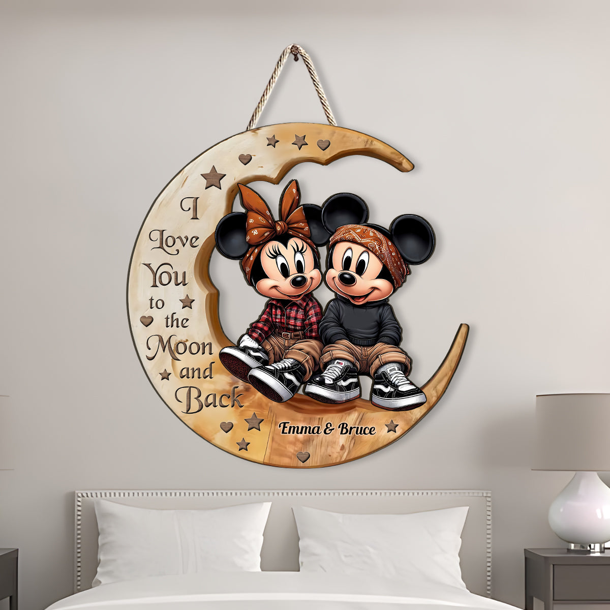 I Love You To The Moon - Personalized Mouse Custom Shaped Wood Sign