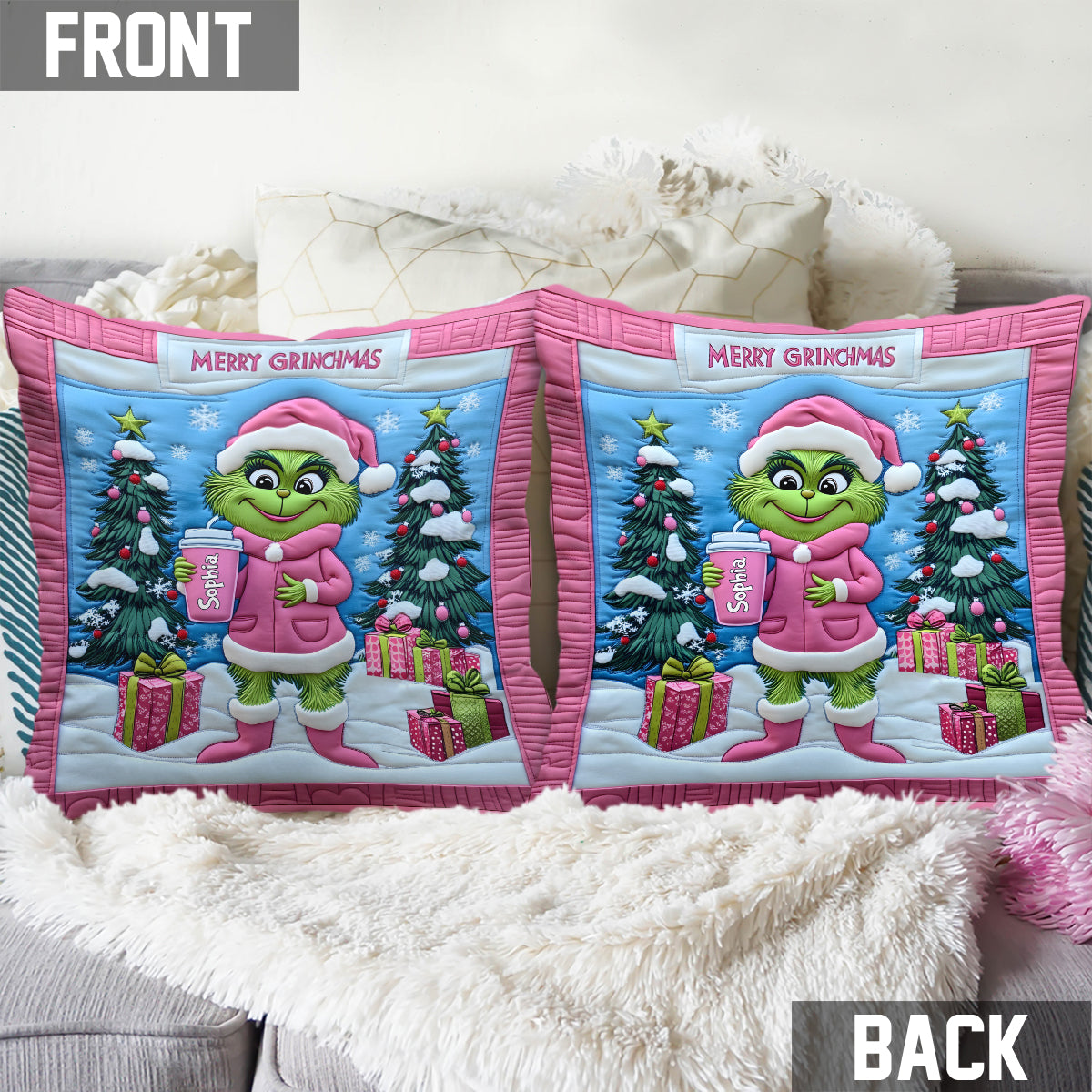 Grinchy Green Lady - Personalized Stole Christmas Throw Pillow