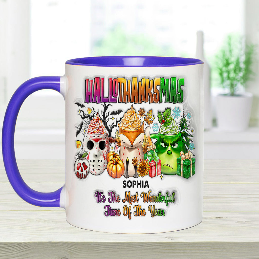 Happy Hallothanksmas - Personalized Stole Christmas Accent Mug