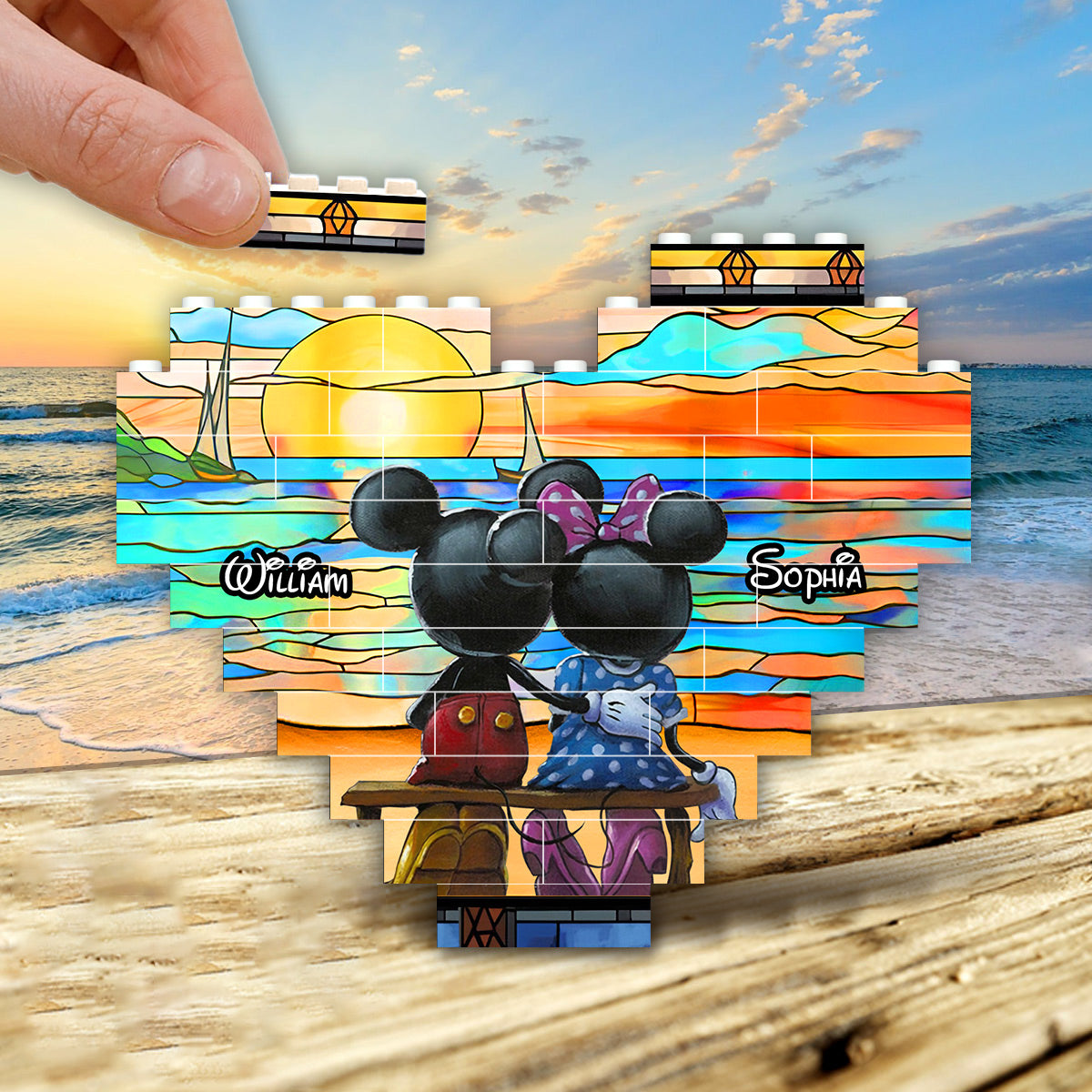 Beautiful Sunset - Personalized Mouse Heart Building Brick Blocks Printed On Both Sides