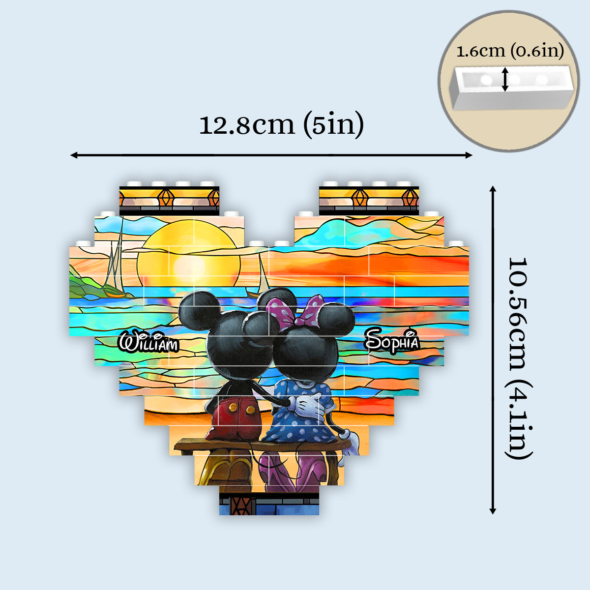 Beautiful Sunset - Personalized Mouse Heart Building Brick Blocks Printed On Both Sides
