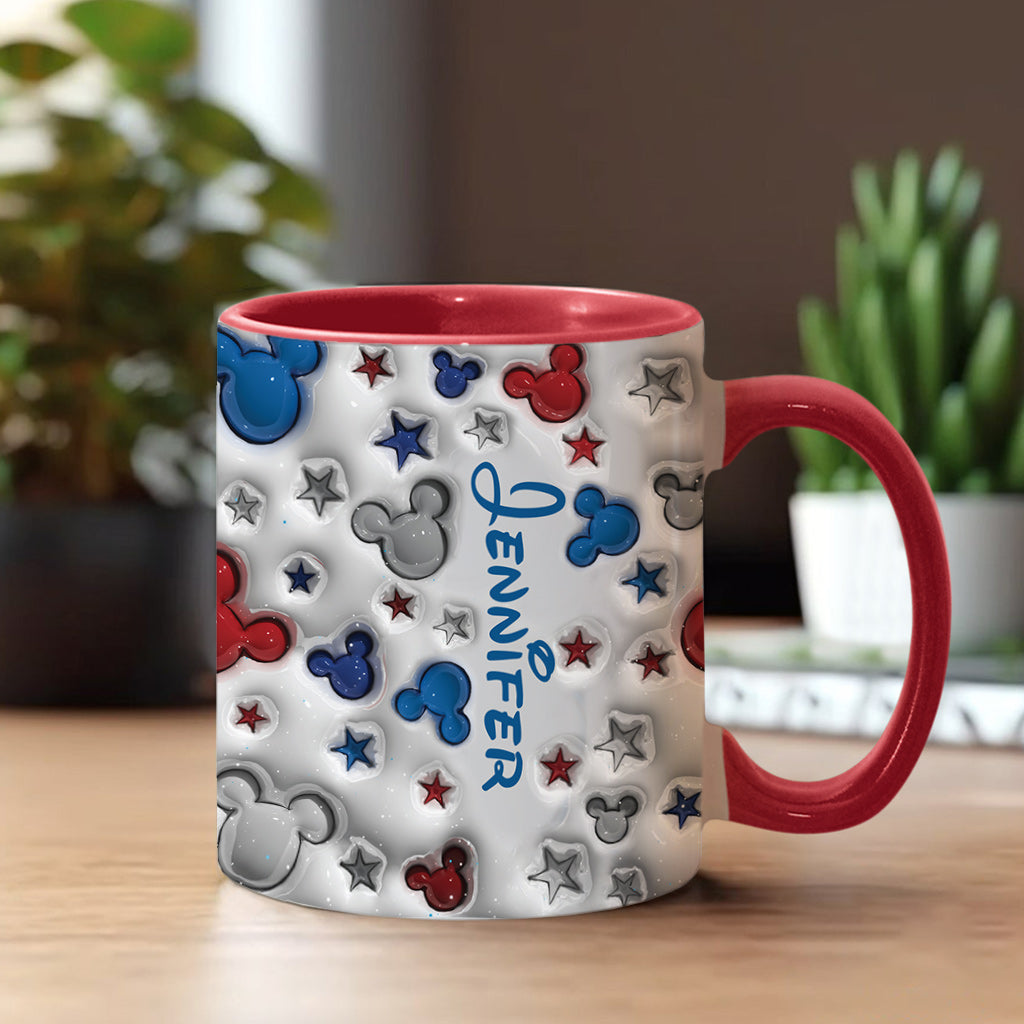 Magical Mouse Ears Blue White Red Star - Personalized Mouse Accent Mug