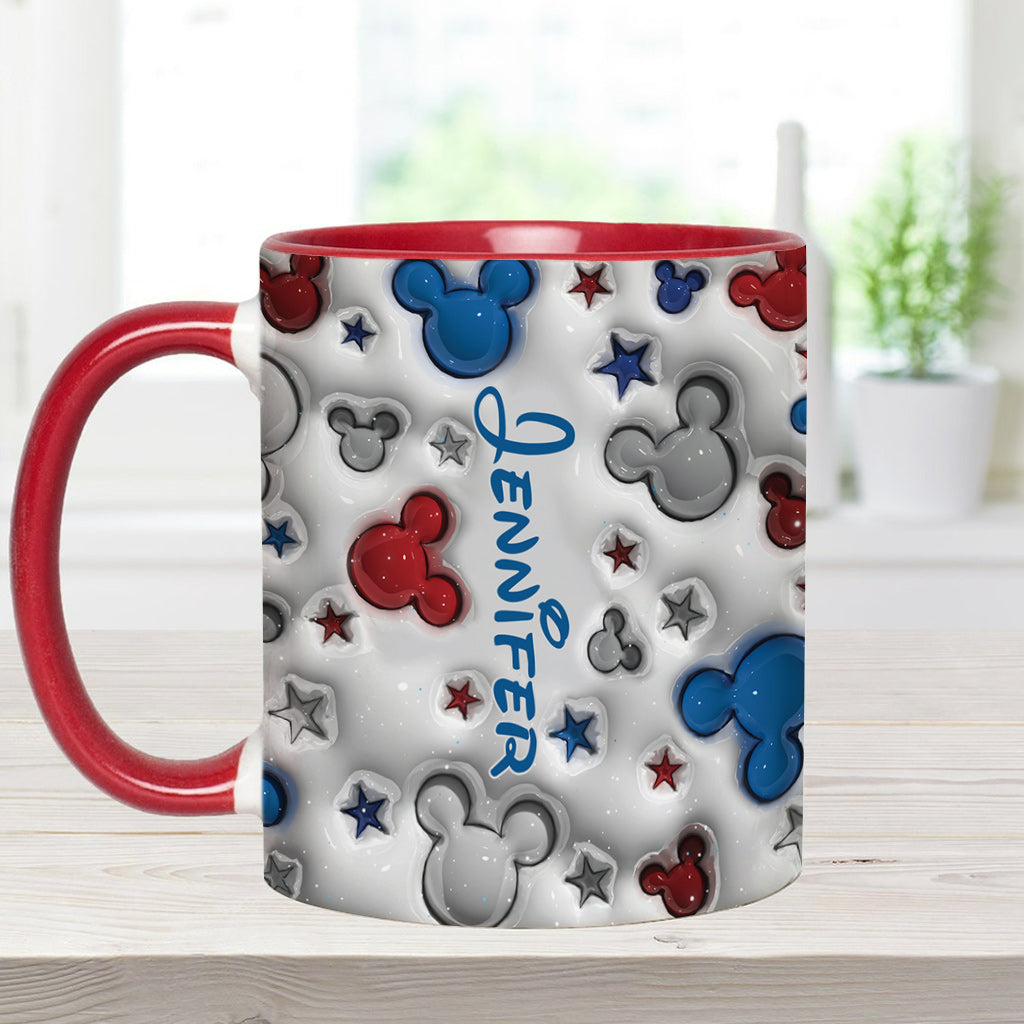 Magical Mouse Ears Blue White Red Star - Personalized Mouse Accent Mug