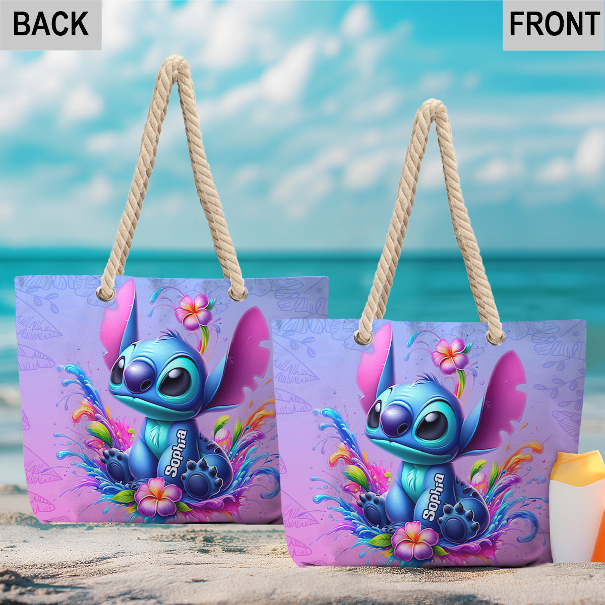 Pink And Blue Ohana - Personalized Ohana Beach Bag