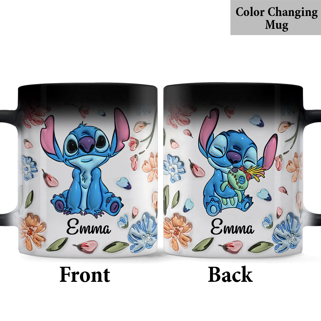 Ohana Blue Summer Vibe Floral Inflated - Personalized Ohana Mug